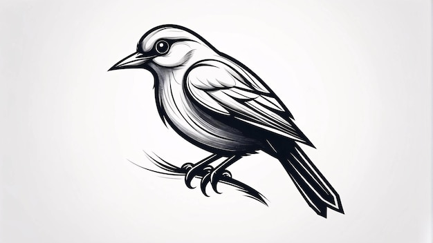 Minimalistisch slanke en eenvoudige vogel perch op een twijg van een boom illustratie logo ontwerp idee