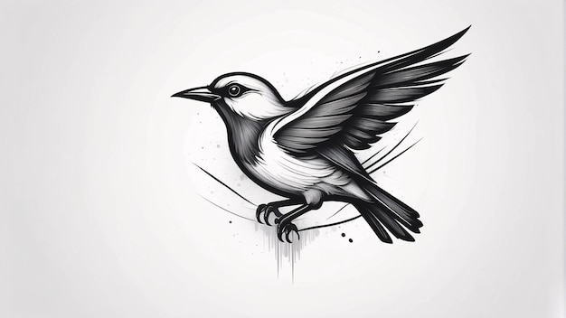 Minimalistisch slanke en eenvoudige vogel perch op een twijg van een boom illustratie logo ontwerp idee