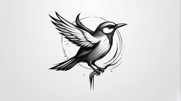 Minimalistisch slanke en eenvoudige vogel perch op een twijg van een boom illustratie logo ontwerp idee