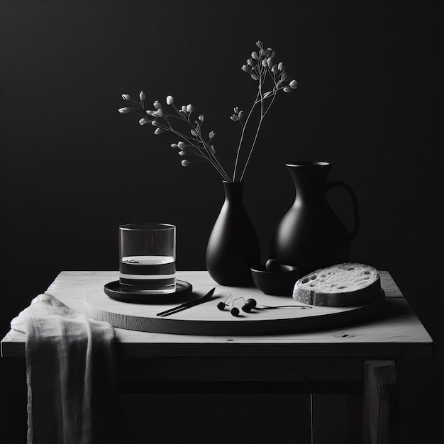Foto minimalistisch stilleven van verwelkte bloemen in een witte vaas