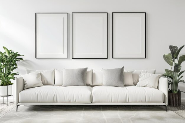 Minimalistisch wit interieurontwerp met moderne woonkamerindeling