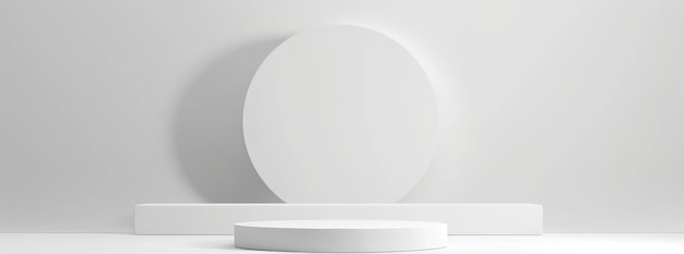 Minimalistisch wit podium met cirkelvormige achtergrond en schaduw