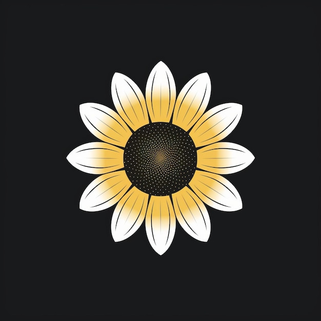 Minimalistisch Zonnebloem Vector Logo op zwarte achtergrond