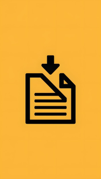 Foto minimalistisch zwart document icoon op gele achtergrond met pijl naar beneden boven rar vertical mobile wallpa