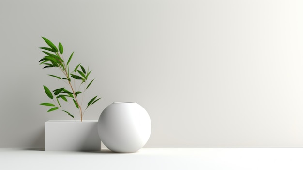 Minimalistische 3d render voorraad witte vaas en groene plant behang
