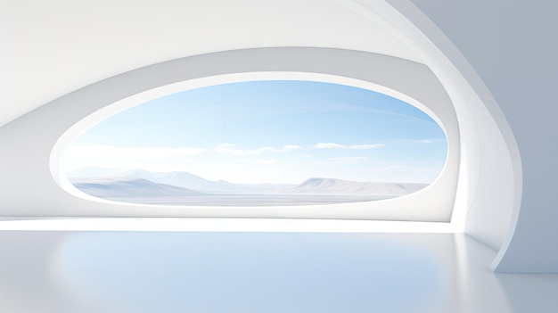 Minimalistische abstracte architectuur in een futuristische witte kamer met een raam