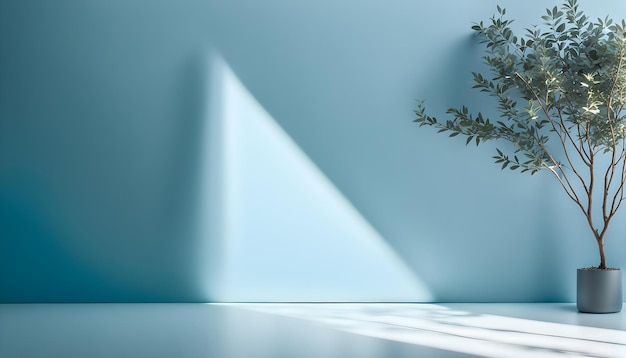 Minimalistische abstracte blauwe achtergrond voor productpresentatie met lichte en complexe open schaduw