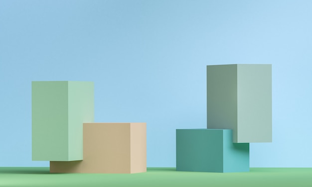 Minimalistische abstracte, primitieve geometrische figuren, pastelkleuren, 3D render.