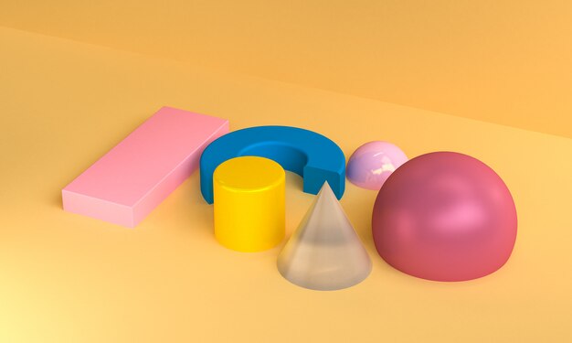 Minimalistische abstracte, primitieve geometrische figuren, pastelkleuren, 3d render.