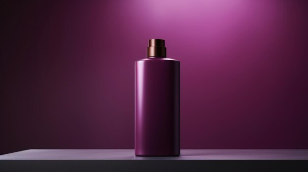 Minimalistische afbeelding van een roze shampoo fles in het midden van het podium luxe studio verlichting