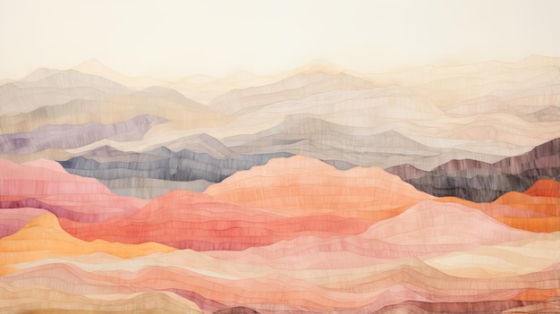 Minimalistische aquarel schilderij Uitgestrekte woestijnhorizon in warme kleuren