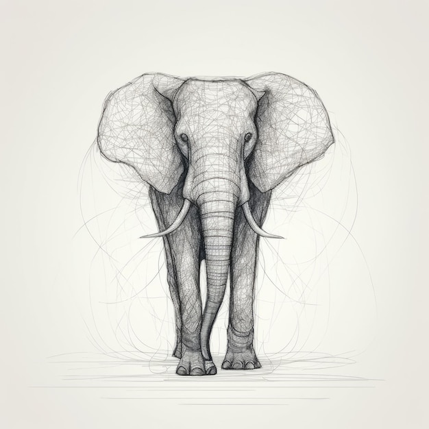 Minimalistische artboard-afdruk van een olifant met lange manen