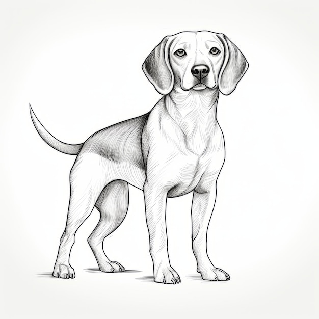 Minimalistische Beagle Cartoon Illustratie Gedetailleerde Graphite Sketch Stijl