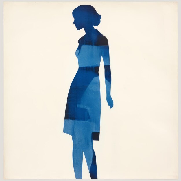 Foto minimalistische blauwe silhouet jurk print retro vrouwelijke kunst