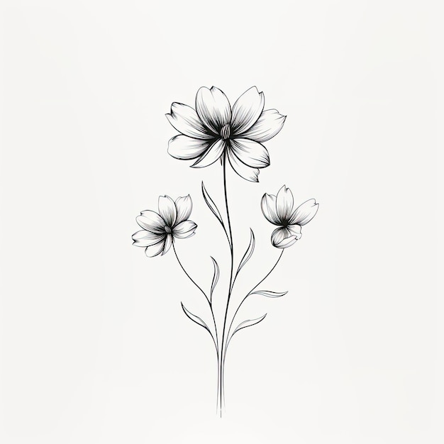 Minimalistische bloem lijntekeningen op witte achtergrond AI gegenereerd