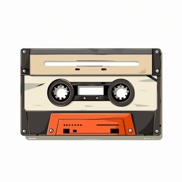 Foto minimalistische cartoon cassette illustratie op witte achtergrond