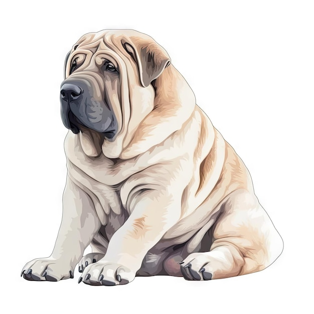 Minimalistische Chinese SharPei aquarel in zachte pastelkleuren