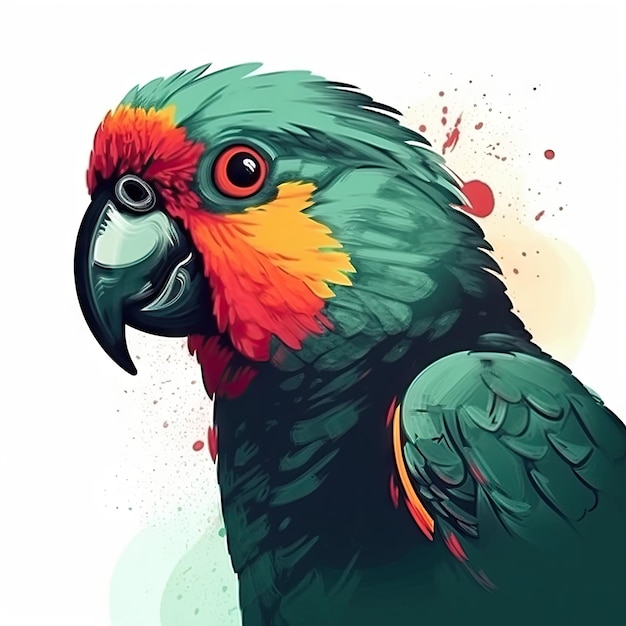 Minimalistische digitale tekening van een schattige papegaai op witte achtergrond