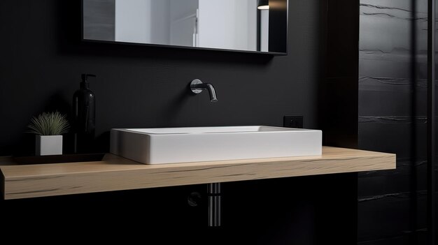 Minimalistische donkere zwarte moderne badkamer interieur verfijnde stijl