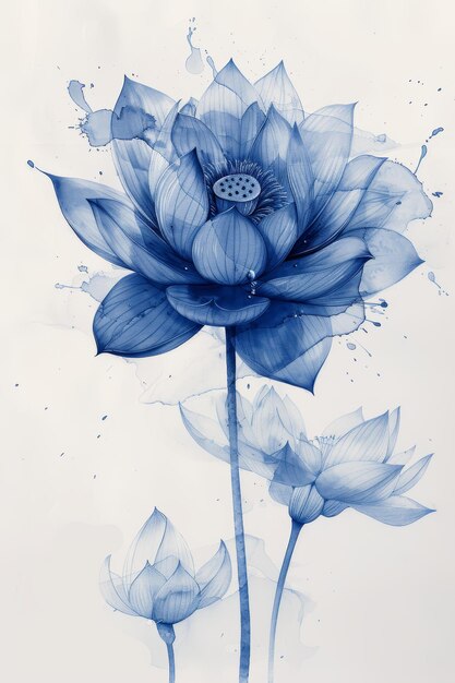 Minimalistische Doodle van Water Lotus Bloem Contour Tekening op wit doek Generatieve AI