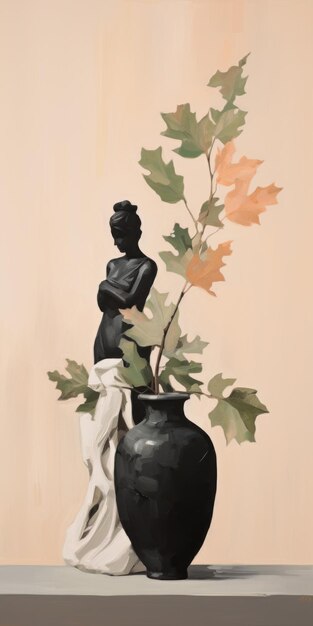 Foto minimalistische figuratie kunstzinnige vaas en planten in neoklassieke stijl