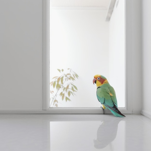 Minimalistische fotografie van een schattige papegaai