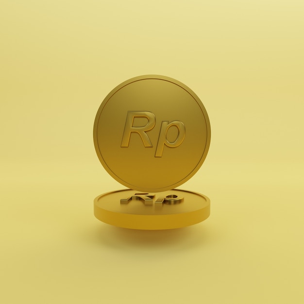 Minimalistische gouden munt rupiah 3d render illustratie