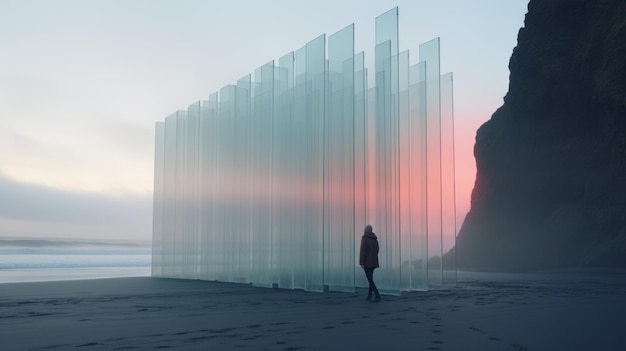 Minimalistische hightech-architectuur met zachtgekleurde installaties in Reynisfjara