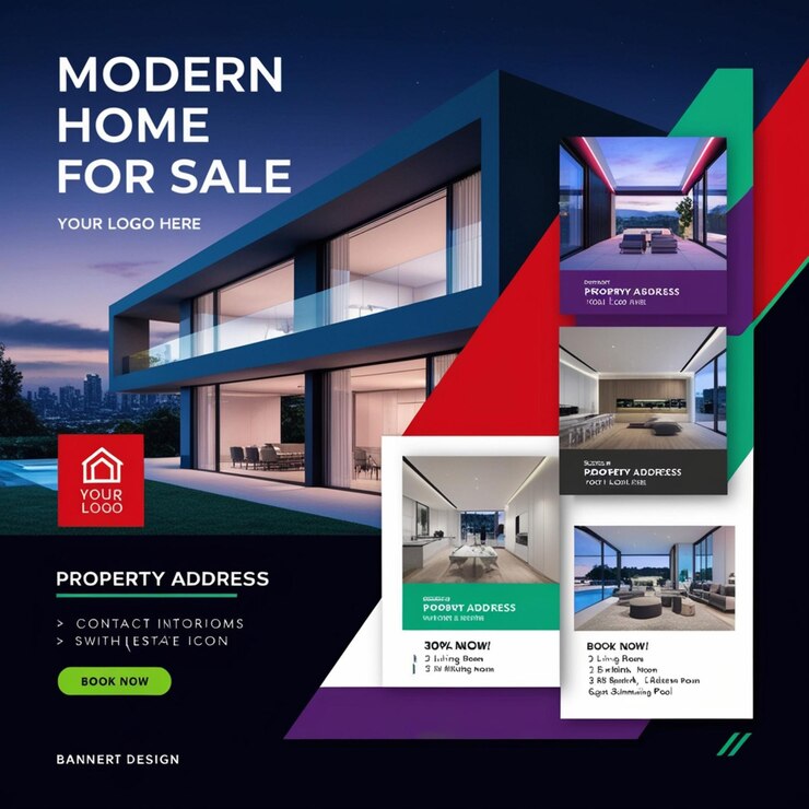 Foto minimalistische huisverkoopflyer voor vastgoedmarketing