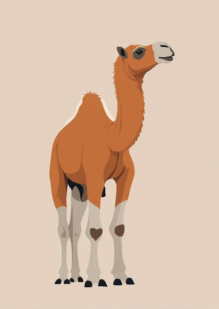 Foto minimalistische illustratie een kameel met een witte vlek op zijn hoofd