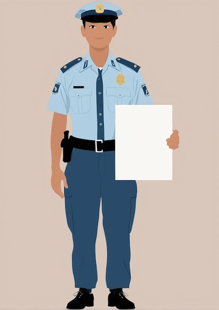 Minimalistische illustratie een politieagent met een leeg papier