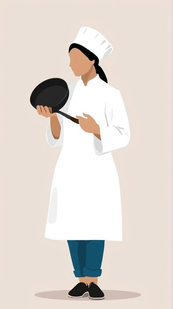 Foto minimalistische illustratie een vrouw in een chef-kok uniform met een kom soep