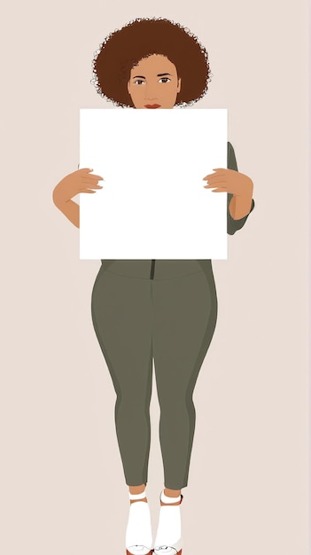 Foto minimalistische illustratie een vrouw met een wit papier