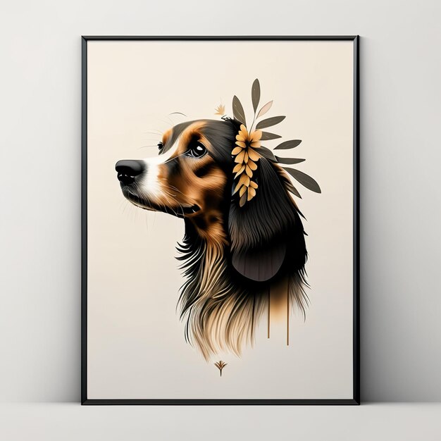 Minimalistische illustratie van een hond met zachte kleurelementen Generatieve AI