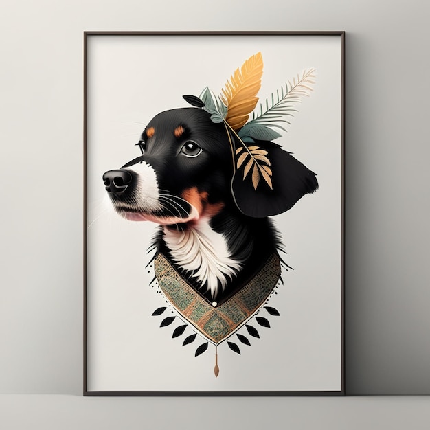 Minimalistische illustratie van een hond met zachte kleurelementen Generatieve AI