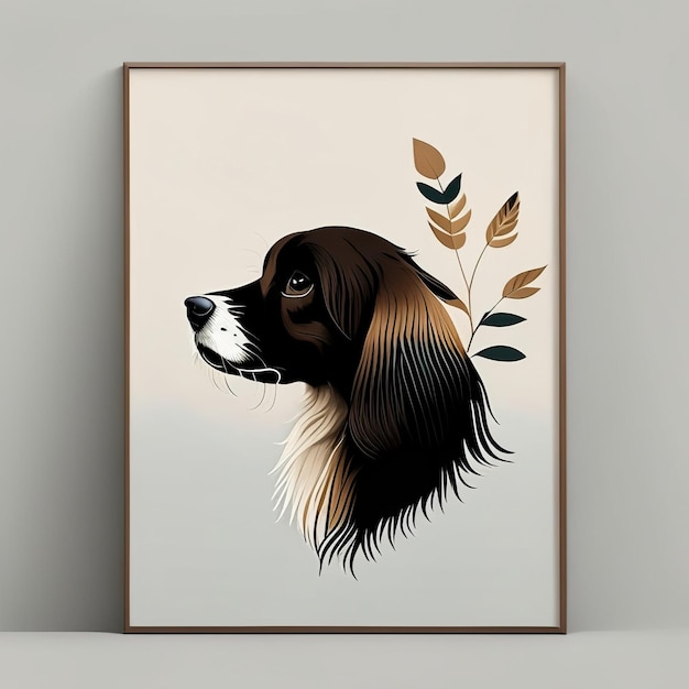 Minimalistische illustratie van een hond met zachte kleurelementen Generatieve AI