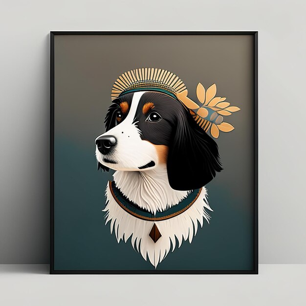 Minimalistische illustratie van een hond met zachte kleurelementen Generatieve AI