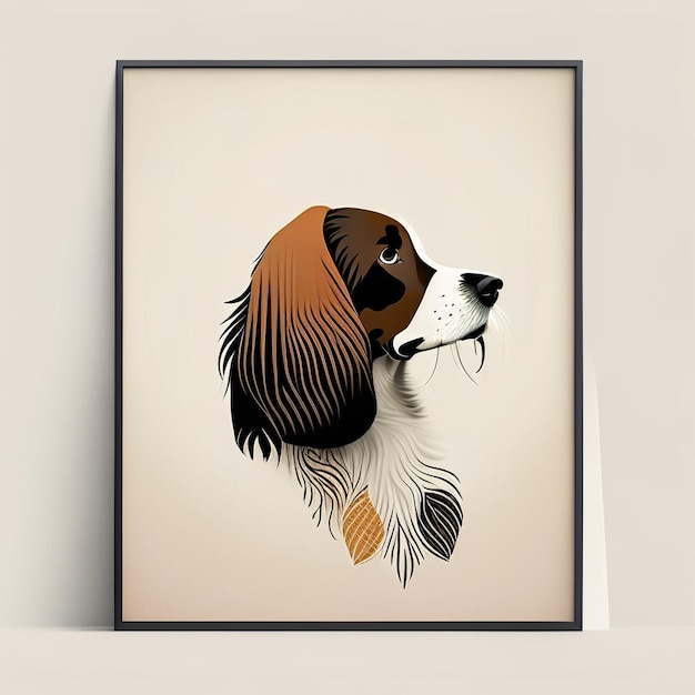 Minimalistische illustratie van een hond met zachte kleurelementen Generatieve AI