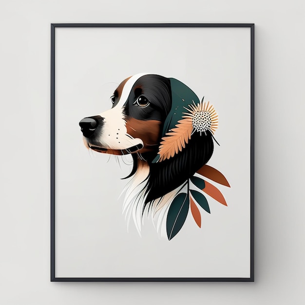 Minimalistische illustratie van een hond met zachte kleurelementen Generatieve AI