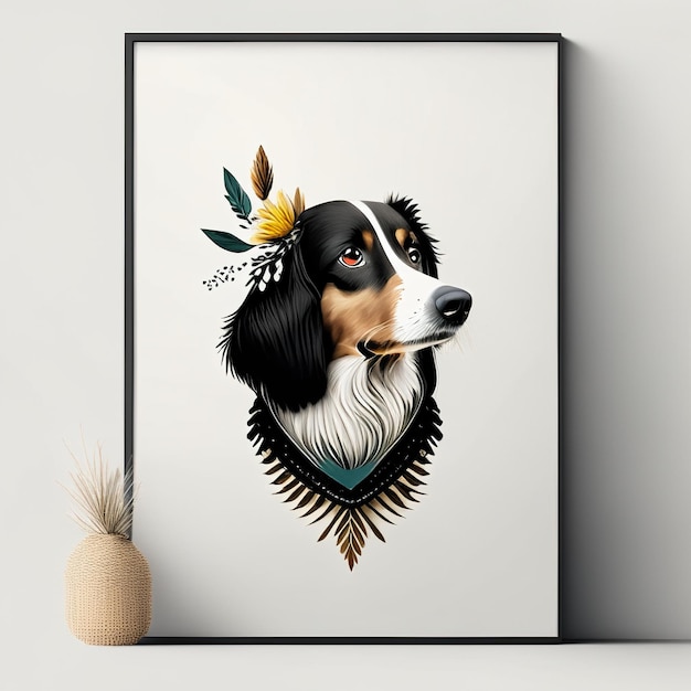 Minimalistische illustratie van een hond met zachte kleurelementen Generatieve AI