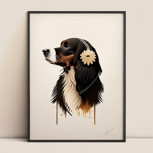 Foto minimalistische illustratie van een hond met zachte kleurelementen generatieve ai