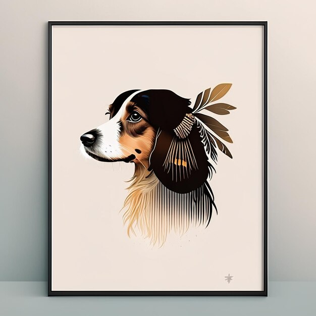 Minimalistische illustratie van een hond met zachte kleurelementen Generatieve AI