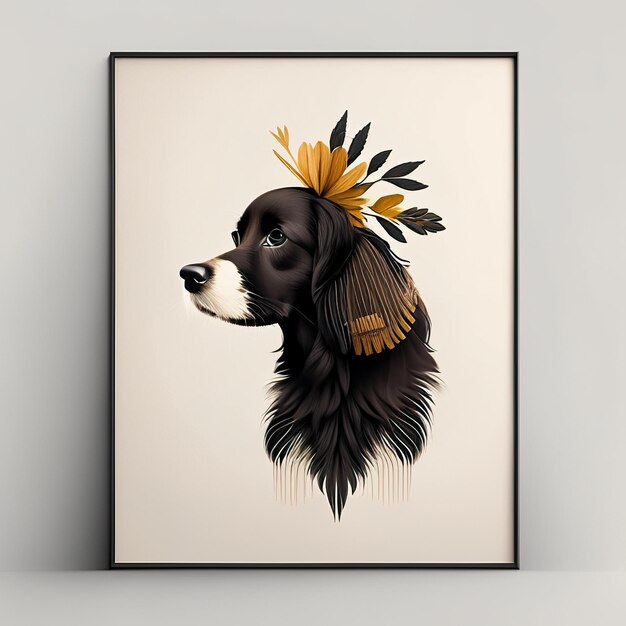 Minimalistische illustratie van een hond met zachte kleurelementen Generatieve AI