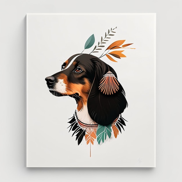 Minimalistische illustratie van een hond met zachte kleurelementen Generatieve AI