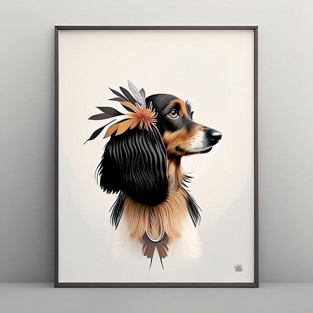 Minimalistische illustratie van een hond met zachte kleurelementen Generatieve AI