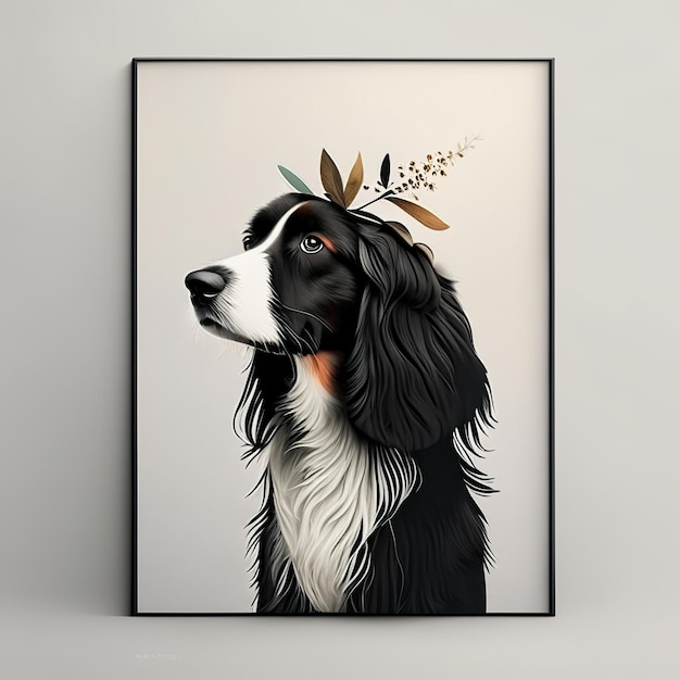 Minimalistische illustratie van een hond met zachte kleurelementen Generatieve AI