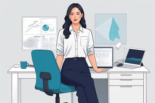 Minimalistische illustratie van een vrouw in casual kantoorkleding Generatieve AI