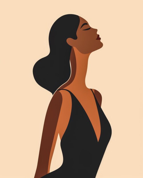 Minimalistische illustratie van een vrouw in een serene pose met copyspace voor tekst