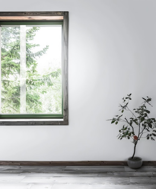 Foto minimalistische interieurontwerpcompositie met natuurlijk vensterlicht en binnenplanten