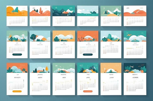 Minimalistische kalender met afstandsbediening Milestones Vector Flat Design